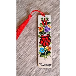 Könyvjelző,fából készült,  kézzel festett kalocsai díszítéssel