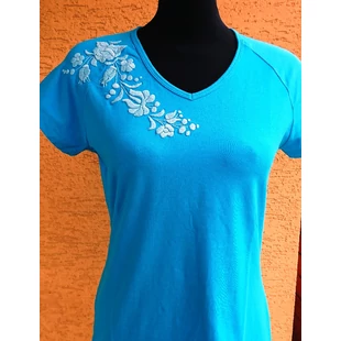 Rövid ujjú türkiz női póló
