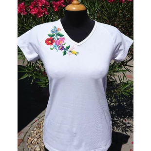 V nyakú fehér női póló