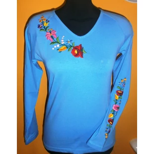 Hosszú ujjú himzett póló kék